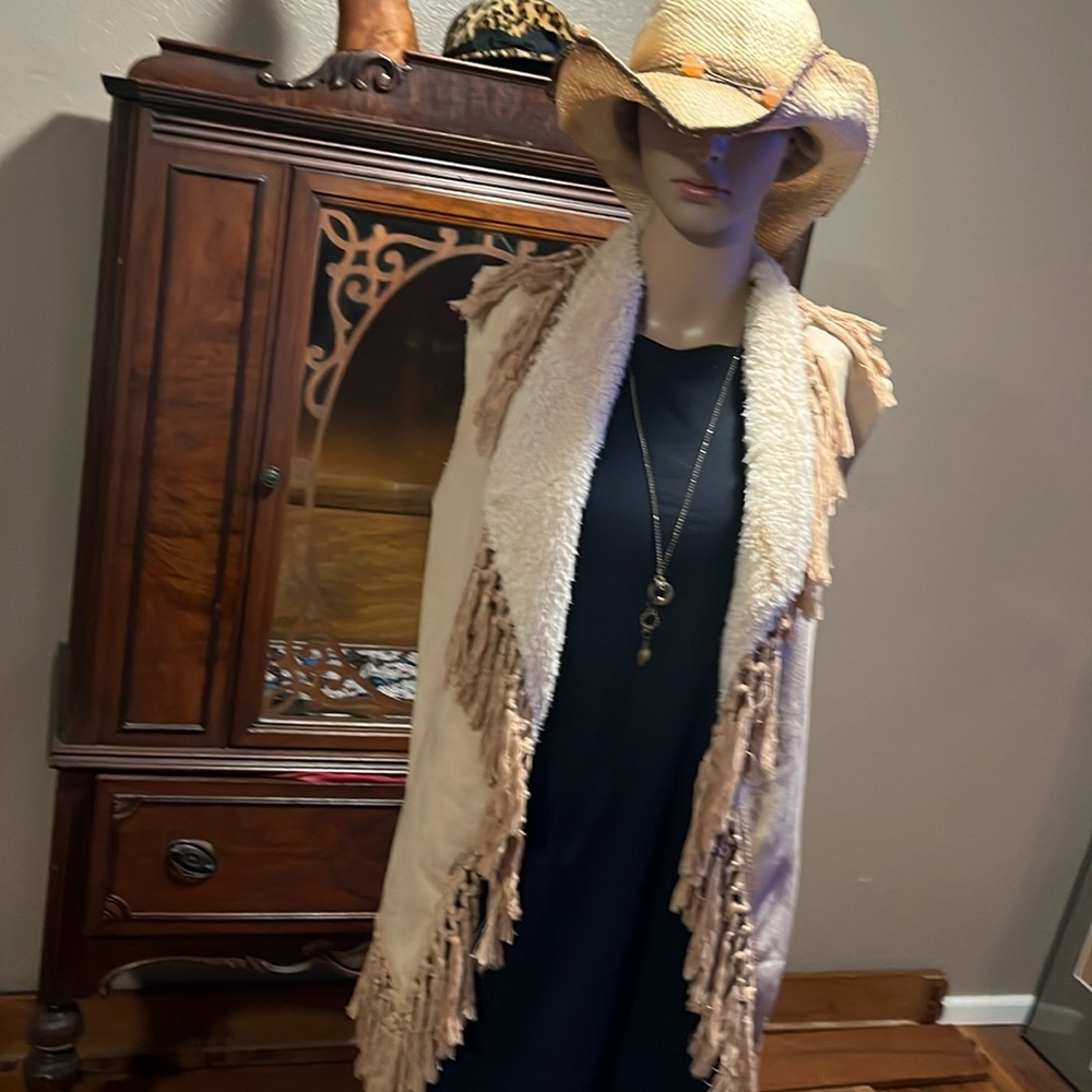 Faux  Cream Fringe  vest